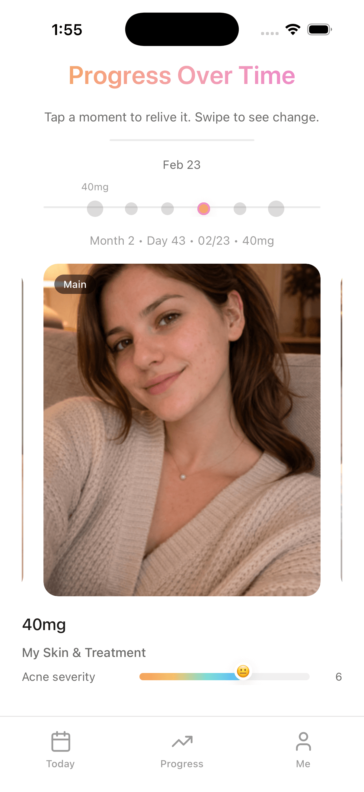 Cleyra progress over time — photo timeline with treatment data